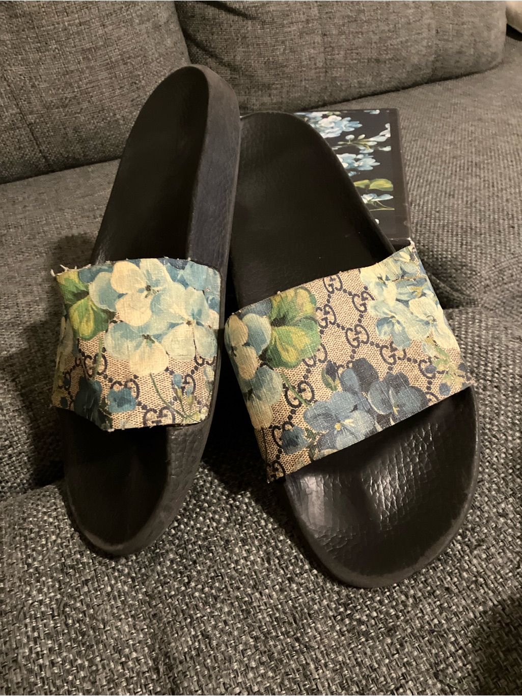 Gucci Gg Blooms Supreme Slides Baby Blue Flowers With Floral Box